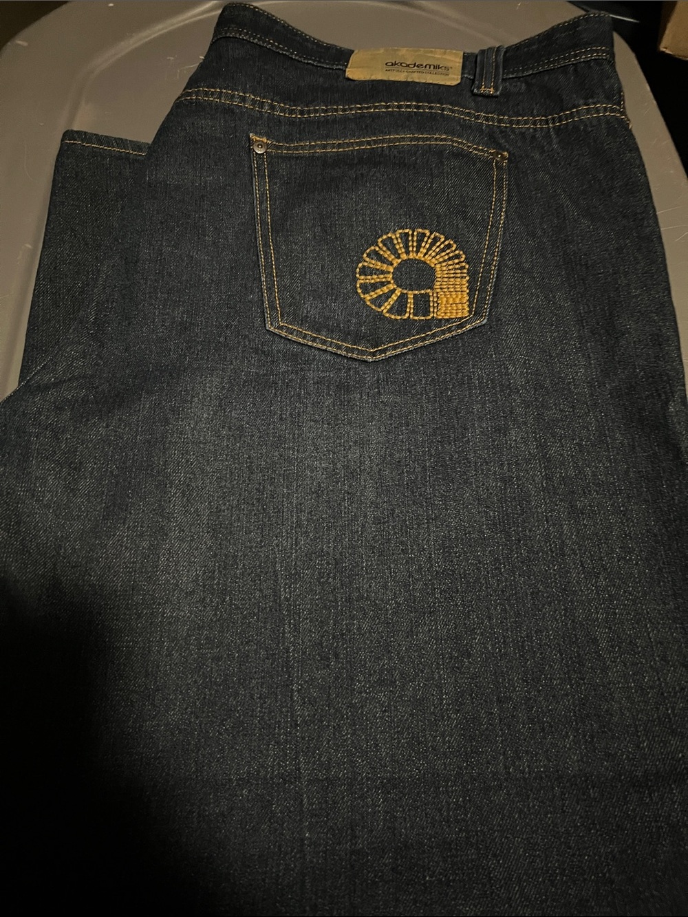 Akademiks Men's Straight Jeans - Dark Blue with Gold Stitching Sz 48-34